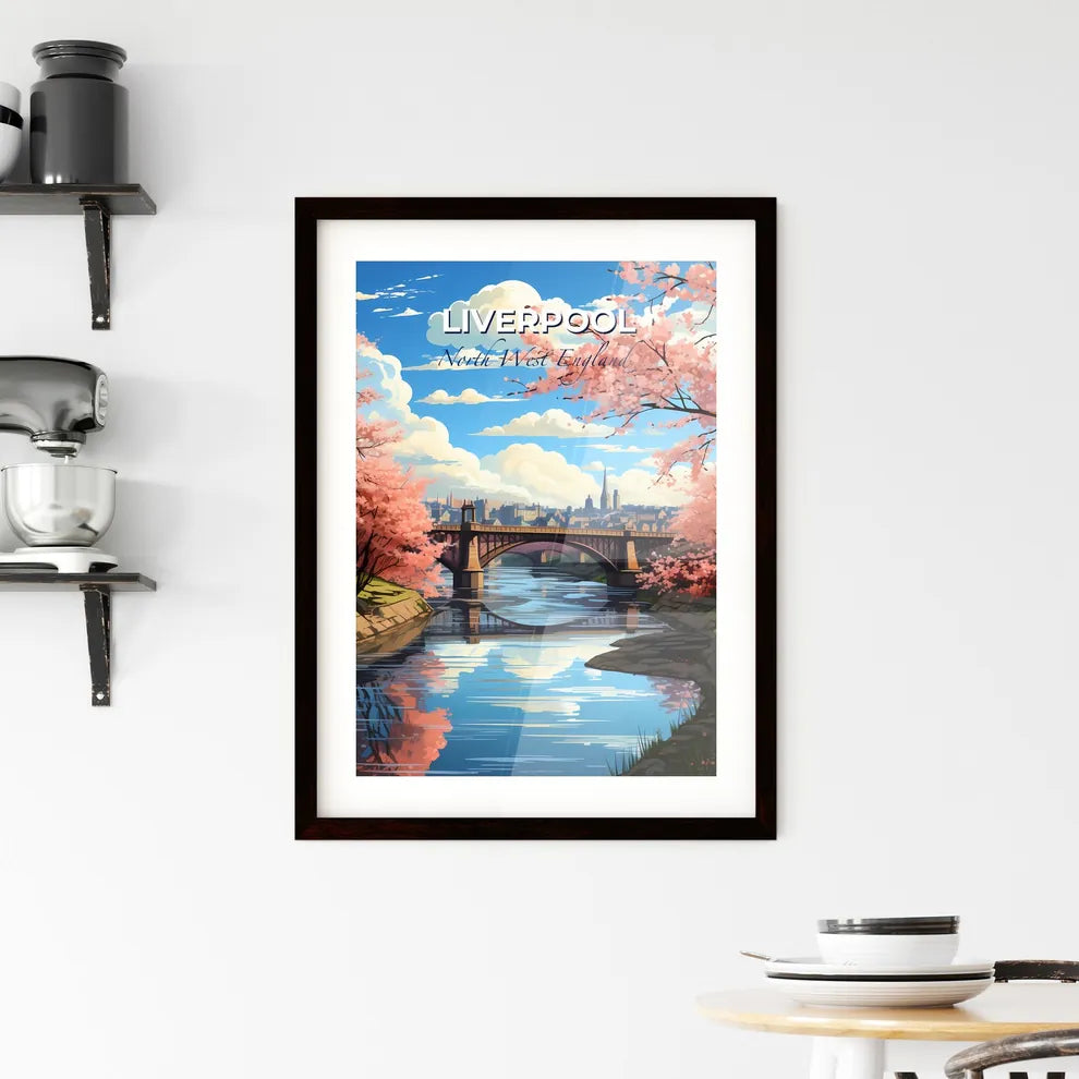Liverpool, North West England, A Poster of a bridge over a river with pink flowers Default Title
