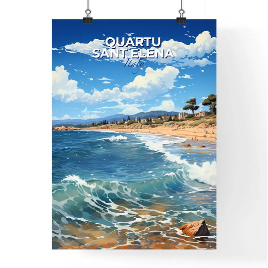 Quartu Sant Elena, Italy, A Poster of a beach with waves and a sandy beach Default Title