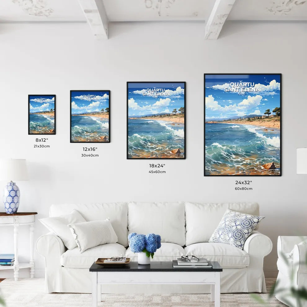 Quartu Sant Elena, Italy, A Poster of a beach with waves and a sandy beach Default Title