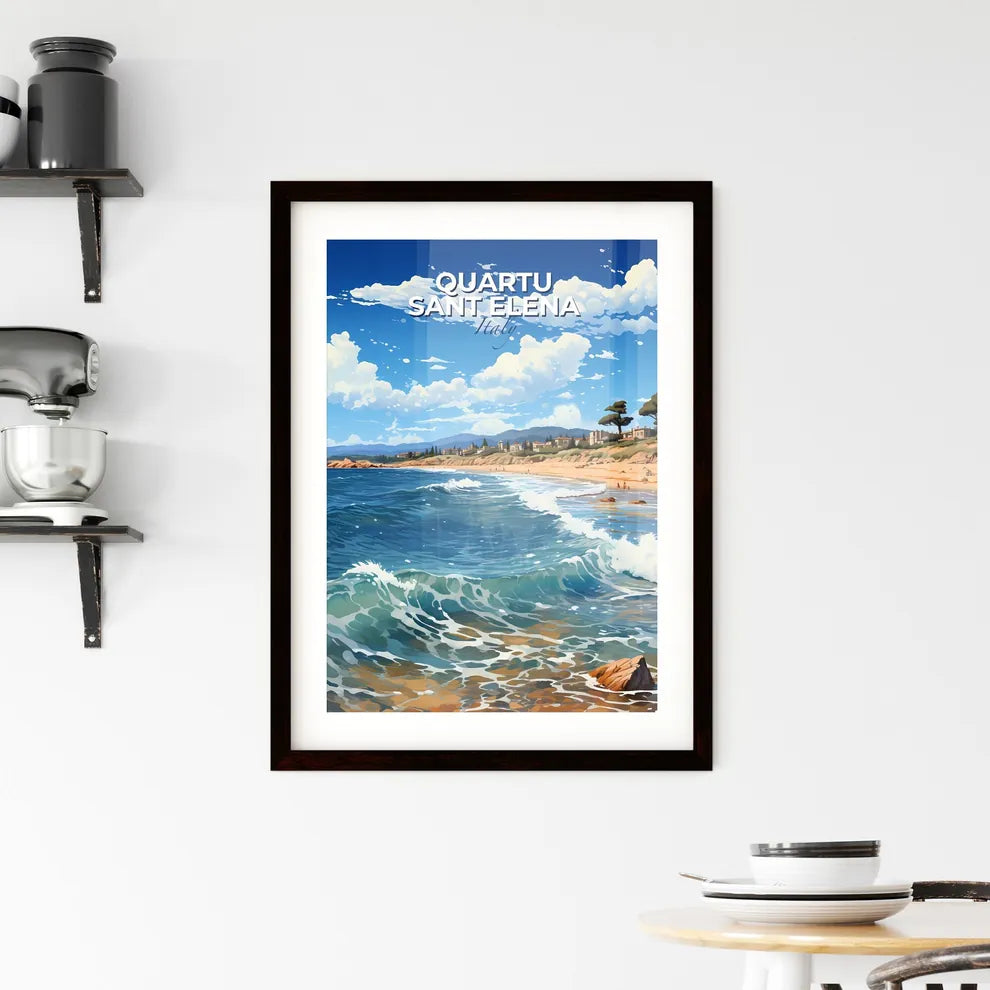Quartu Sant Elena, Italy, A Poster of a beach with waves and a sandy beach Default Title