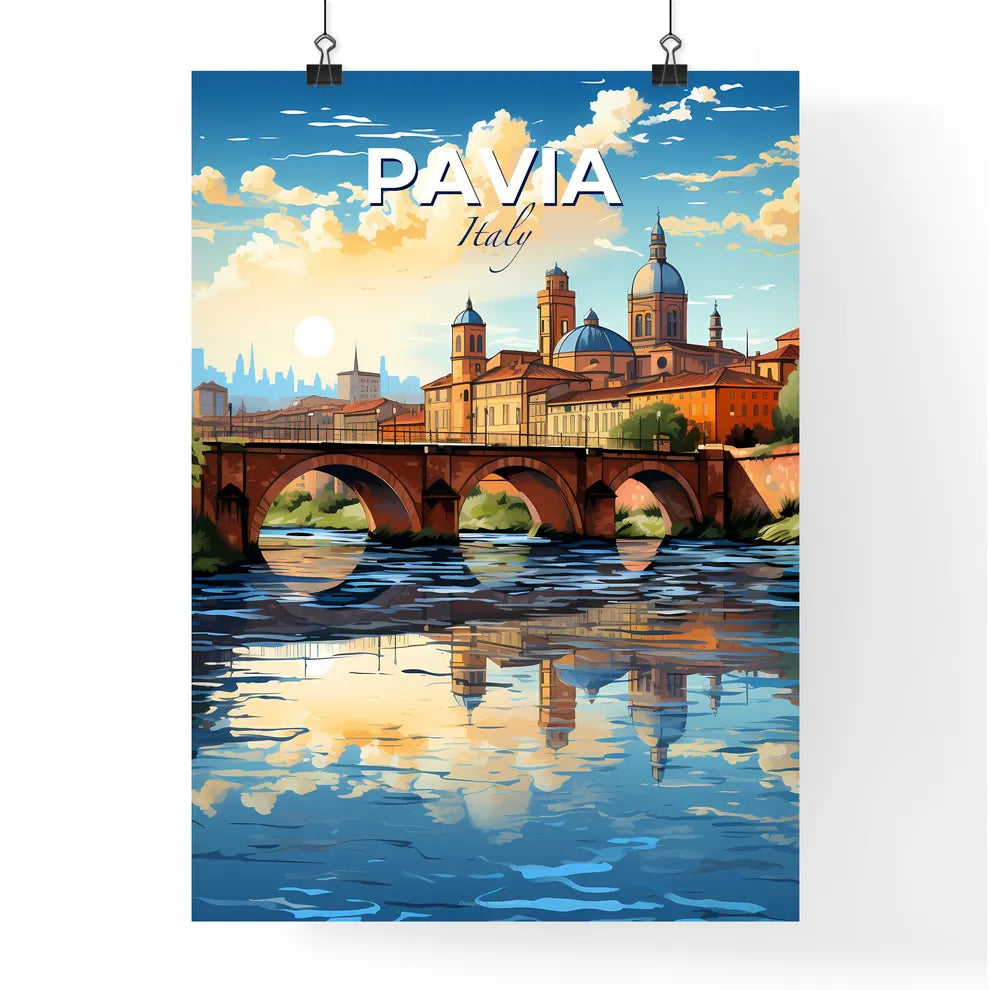Pavia, Italy, A Poster of a bridge over a river with a city in the background Default Title