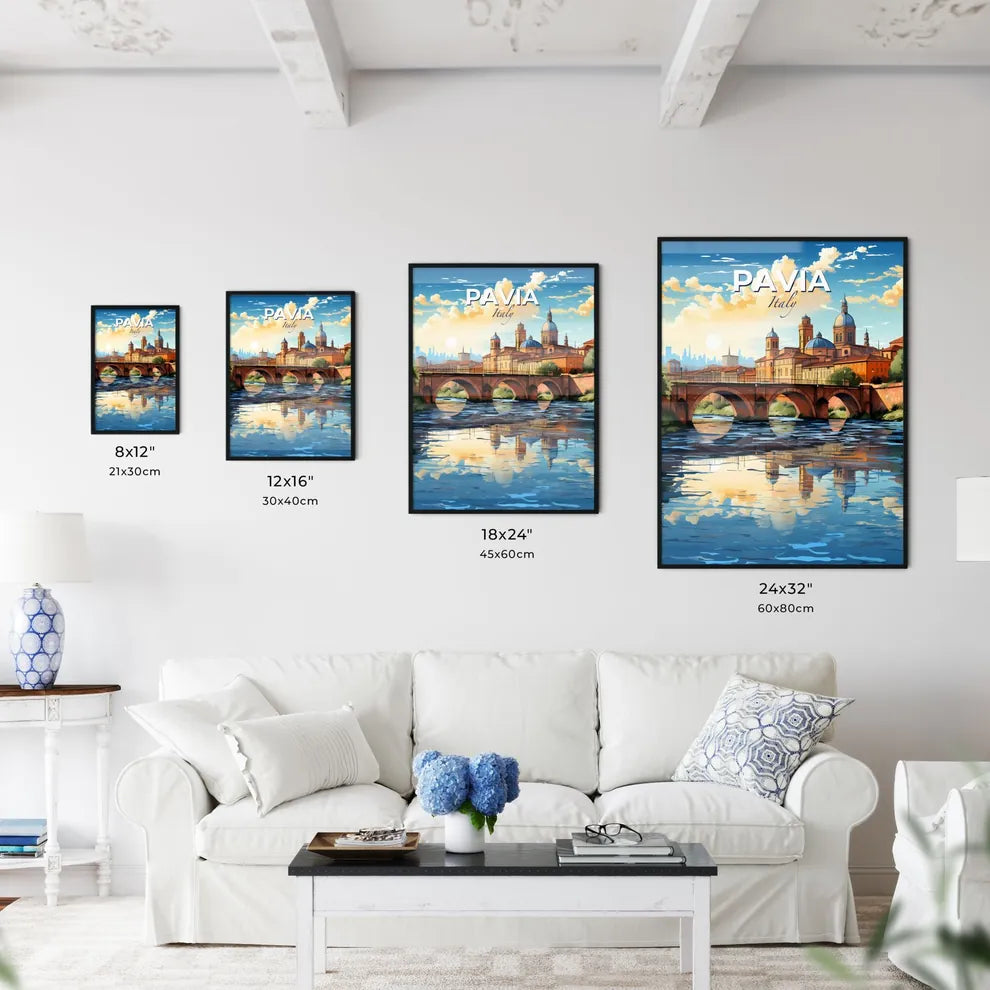 Pavia, Italy, A Poster of a bridge over a river with a city in the background Default Title