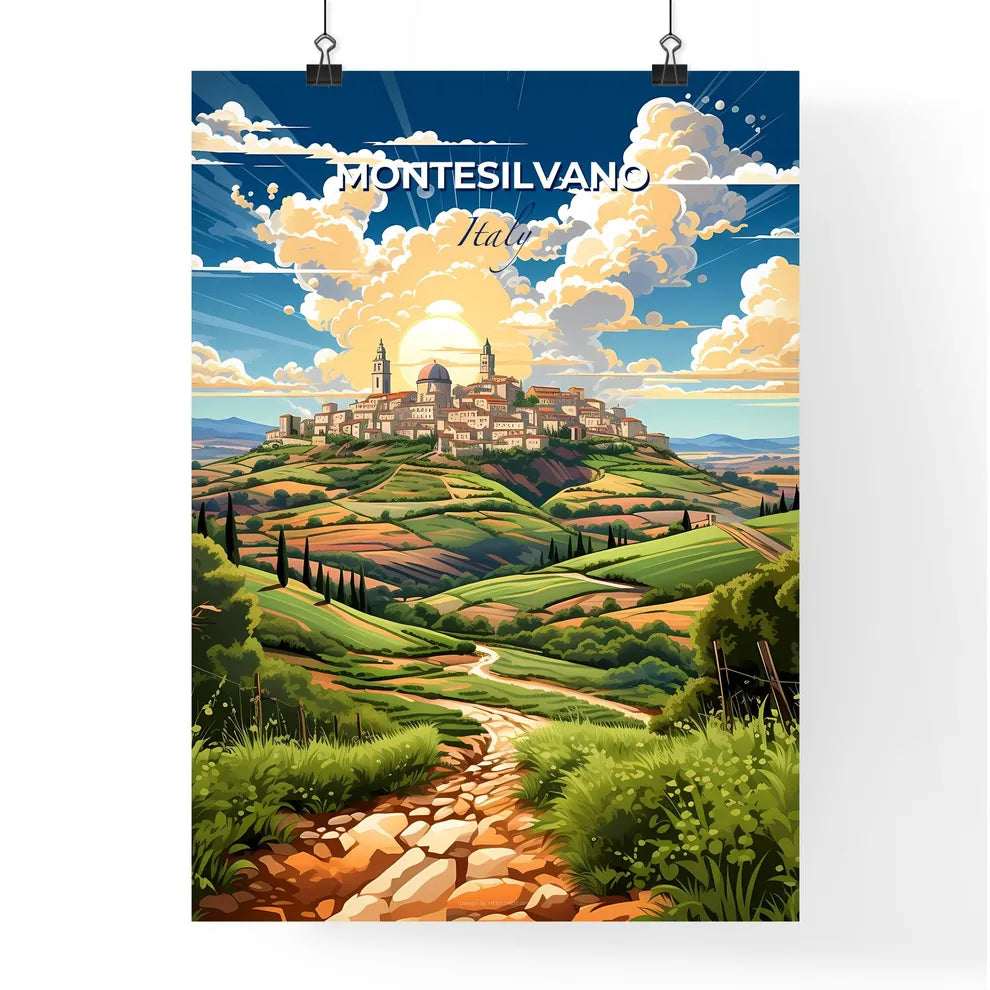 Montesilvano, Italy, A Poster of a landscape with a town on top of a hill Default Title
