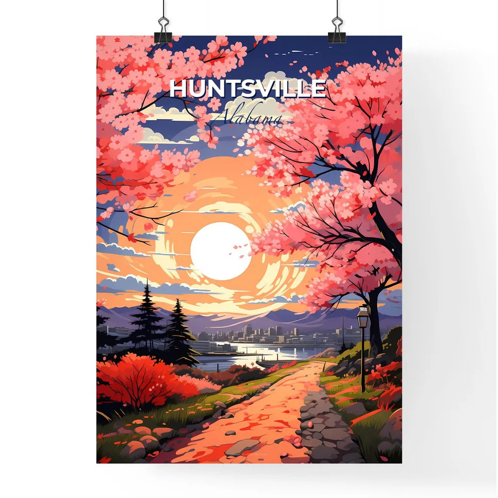 Huntsville, Alabama, A Poster of a painting of a path with pink flowers and trees Default Title