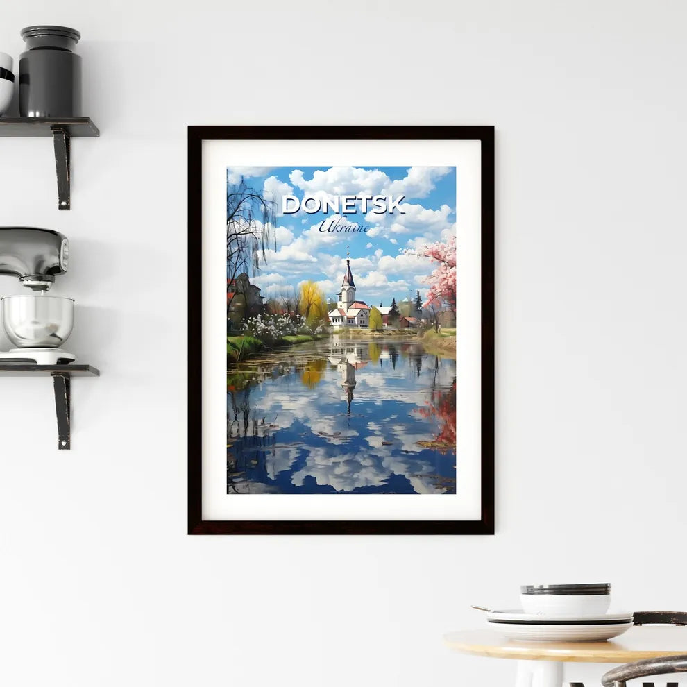 Donetsk, Ukraine, A Poster of a body of water with a church and trees in the background Default Title