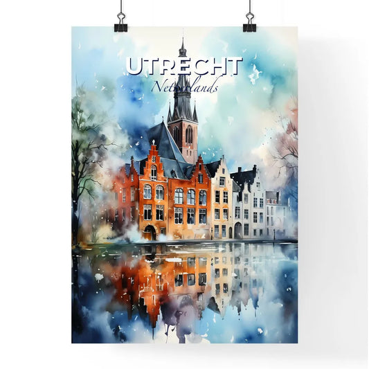 Utrecht, Netherlands, A Poster of a watercolor painting of a building with a tower Default Title