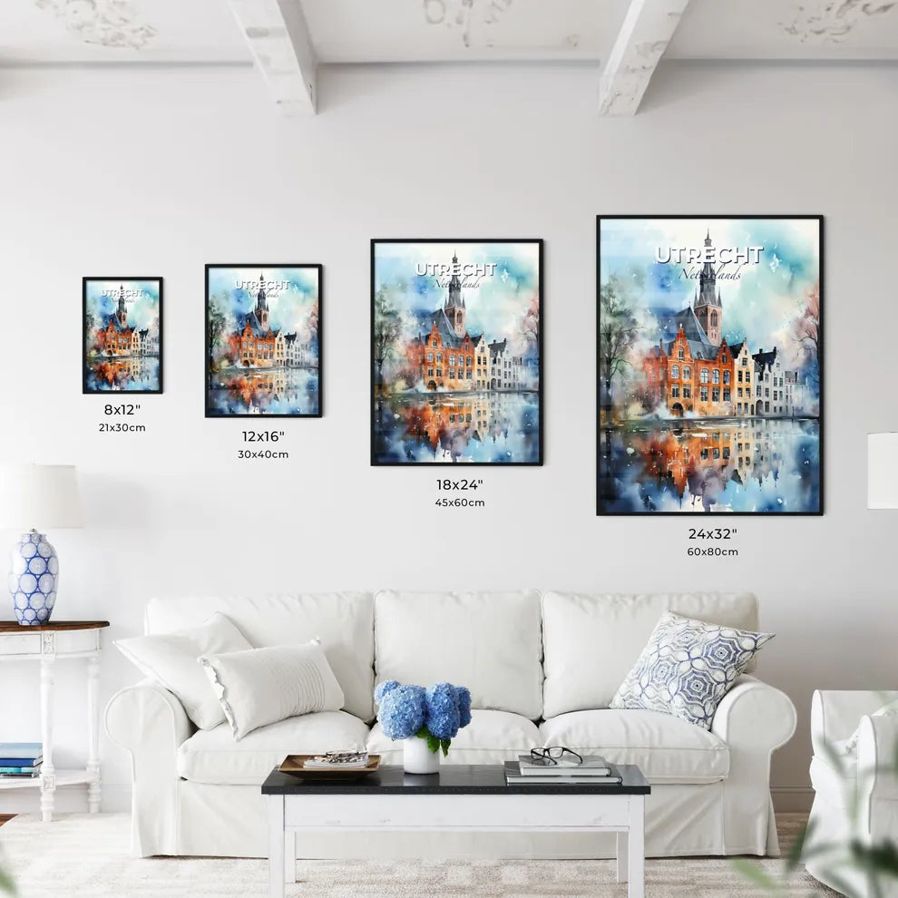 Utrecht, Netherlands, A Poster of a watercolor painting of a building with a tower Default Title