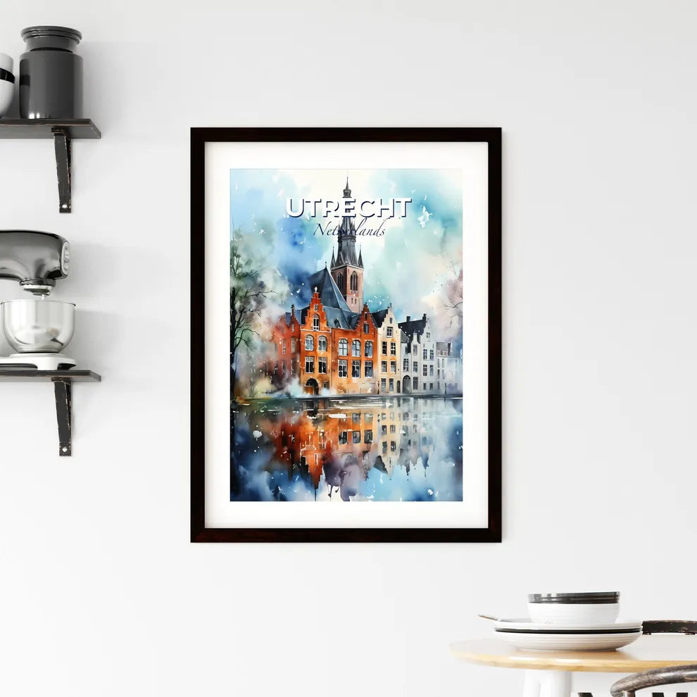 Utrecht, Netherlands, A Poster of a watercolor painting of a building with a tower Default Title