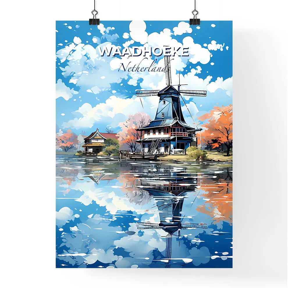 Waadhoeke, Netherlands, A Poster of a windmill on a lake Default Title