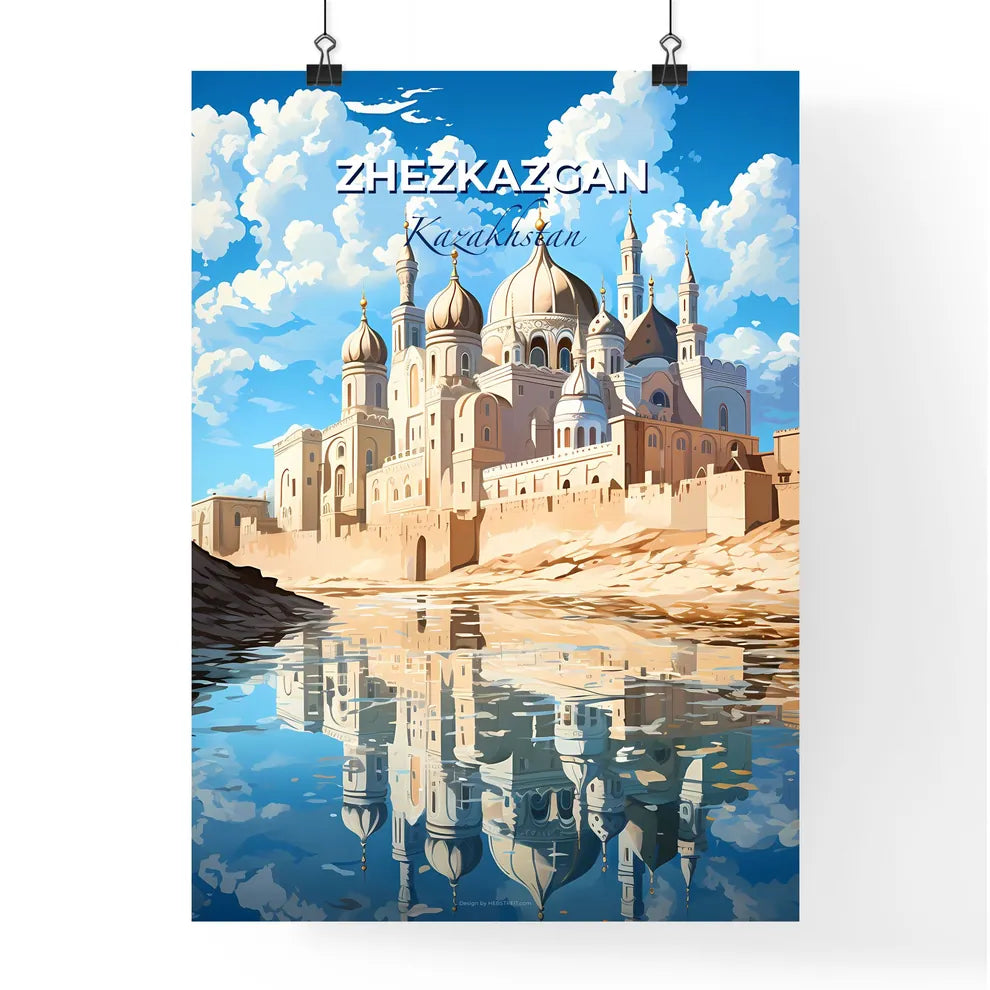 Zhezkazgan, Kazakhstan, A Poster of a castle with towers and towers and a body of water Default Title