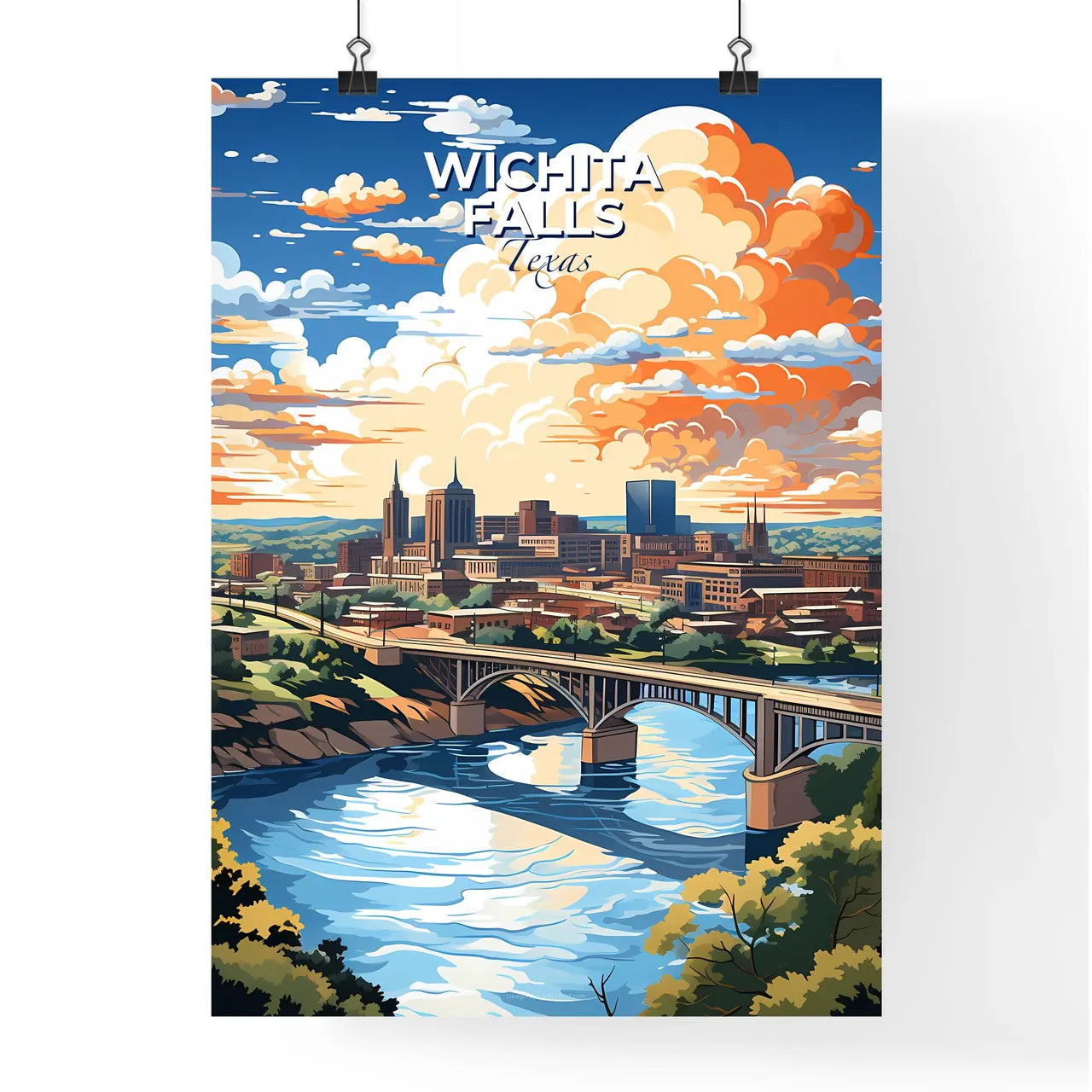 Wichita Falls, Texas, A Poster of a bridge over a river with a city in the background Default Title