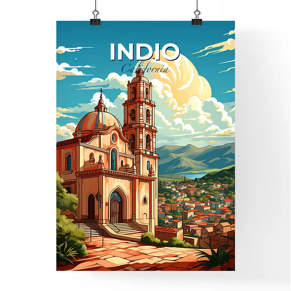 Indio, California, A Poster of a building with a tower and a city in the background Default Title