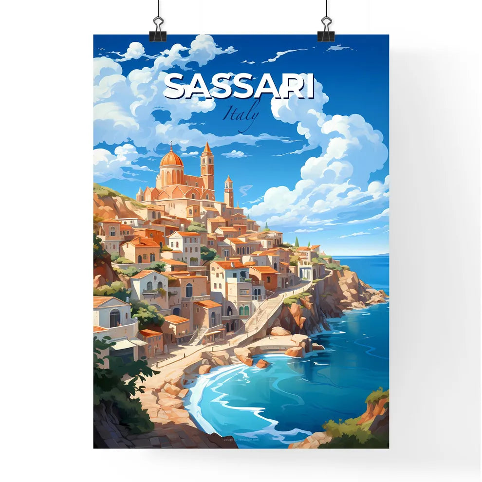 Sassari, Italy, A Poster of a city on a hill by the ocean Default Title