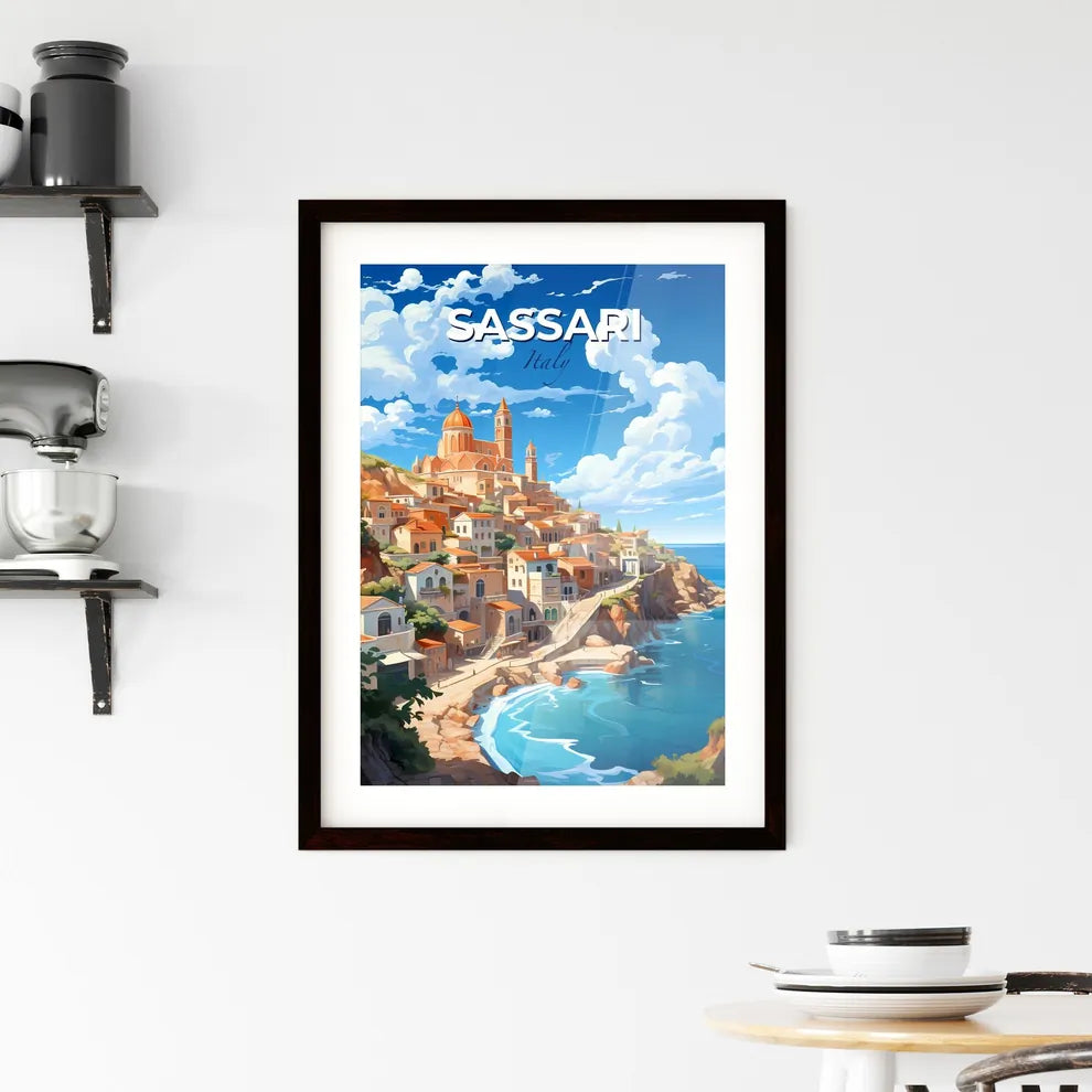 Sassari, Italy, A Poster of a city on a hill by the ocean Default Title