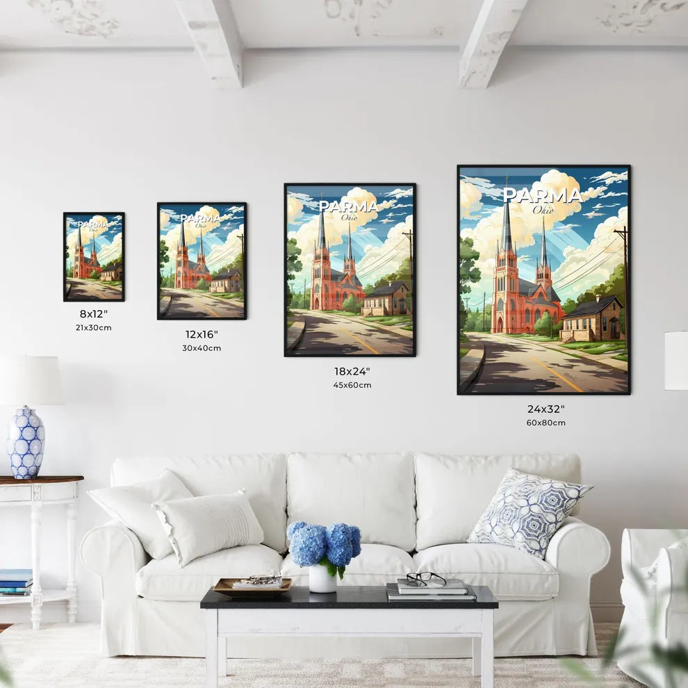 Parma, Ohio, A Poster of a church with a road and trees Default Title