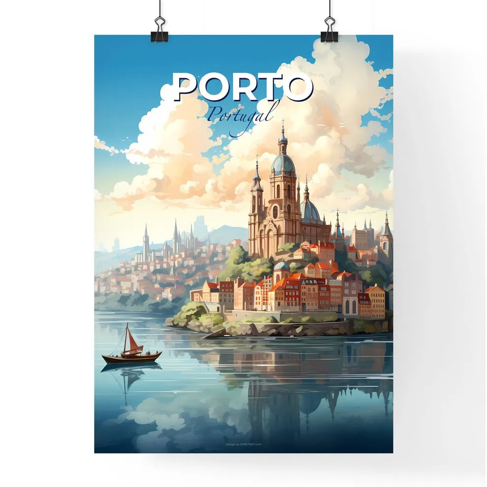 Porto, Portugal, A Poster of a city on a hill with a boat on the water Default Title
