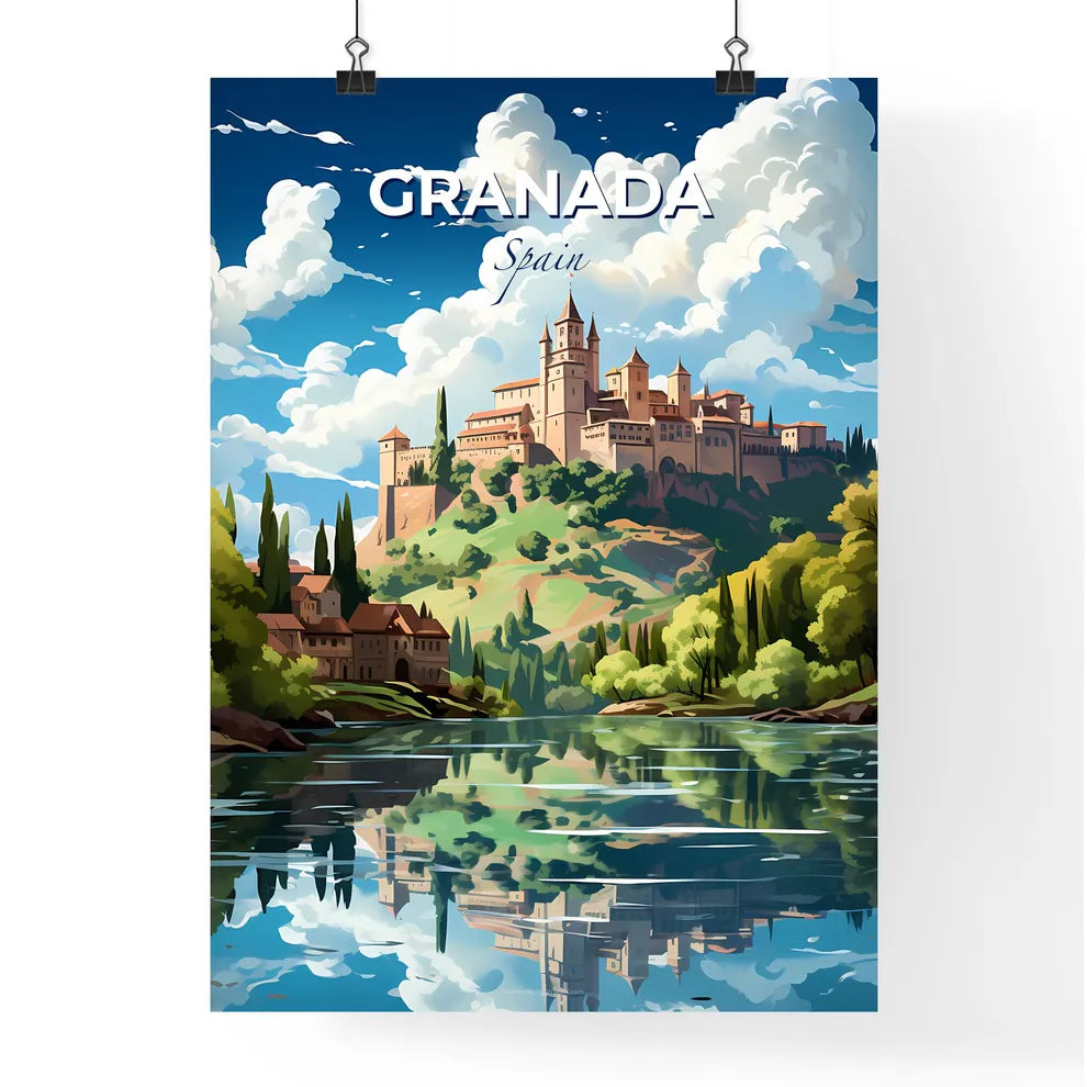 Granada, Spain, A Poster of a castle on a hill with trees and a river Default Title