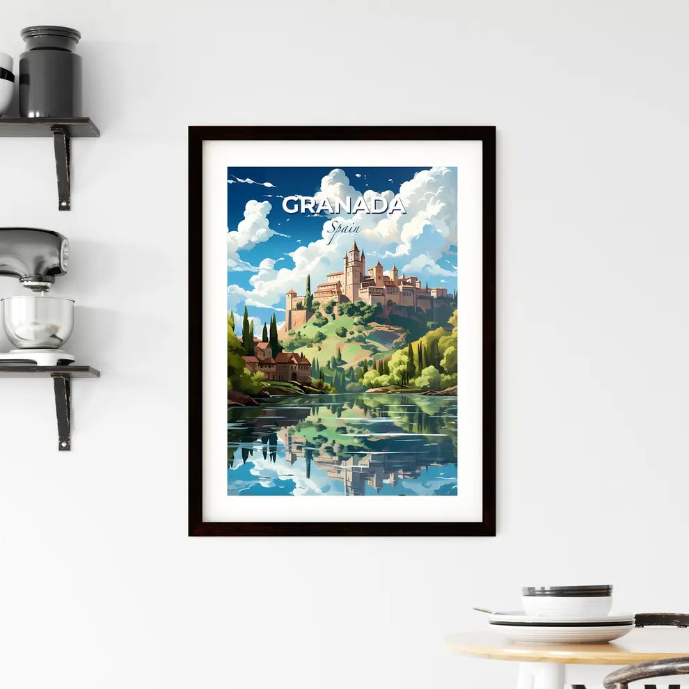 Granada, Spain, A Poster of a castle on a hill with trees and a river Default Title