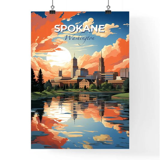 Spokane, Washington, A Poster of a city with trees and a river Default Title
