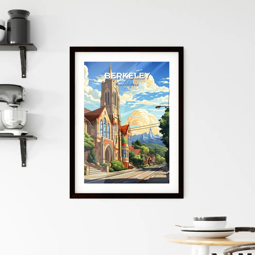 Berkeley, California, A Poster of a church with a steeple and trees on the side of the road Default Title