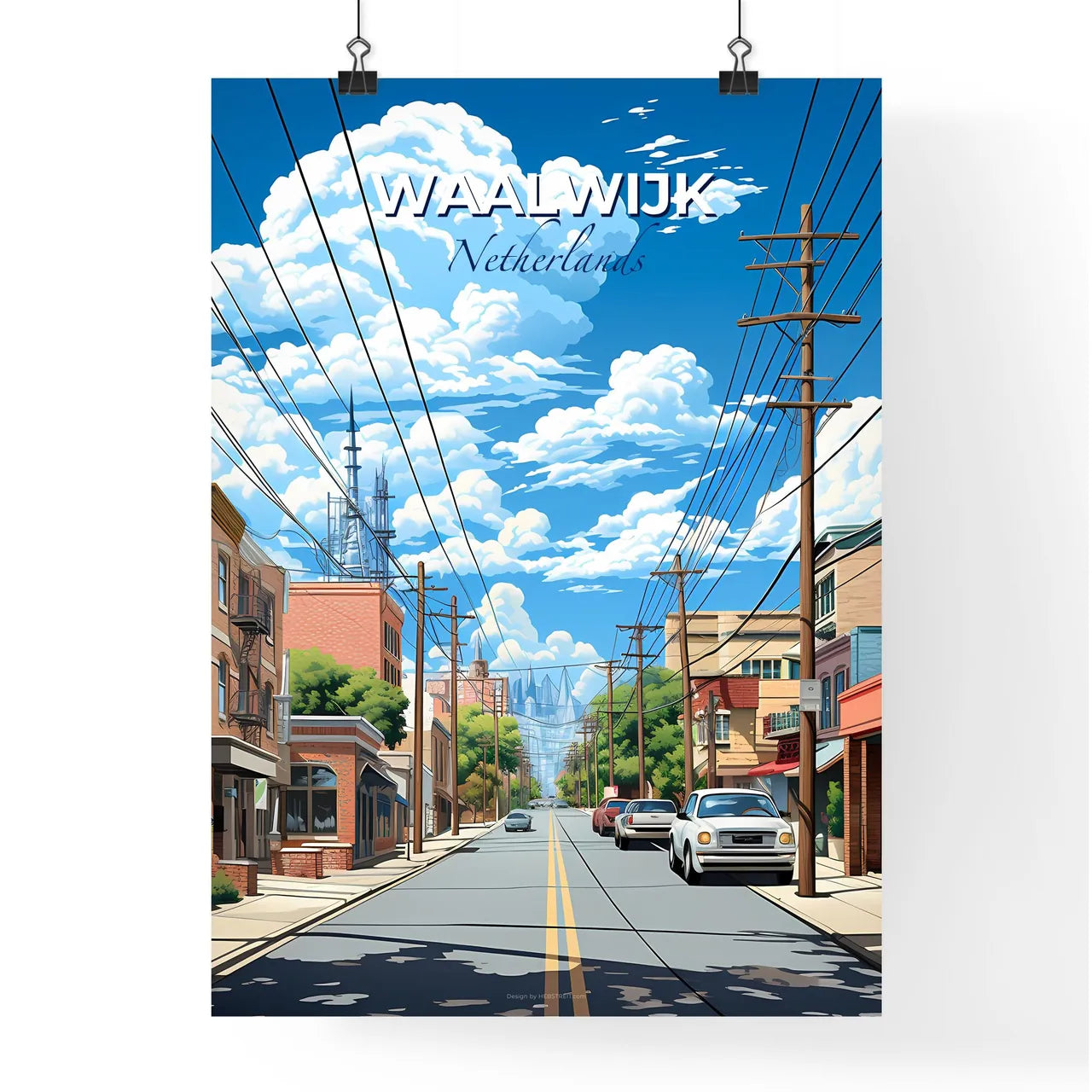 Waalwijk, Netherlands, A Poster of a street with cars and buildings on the side Default Title