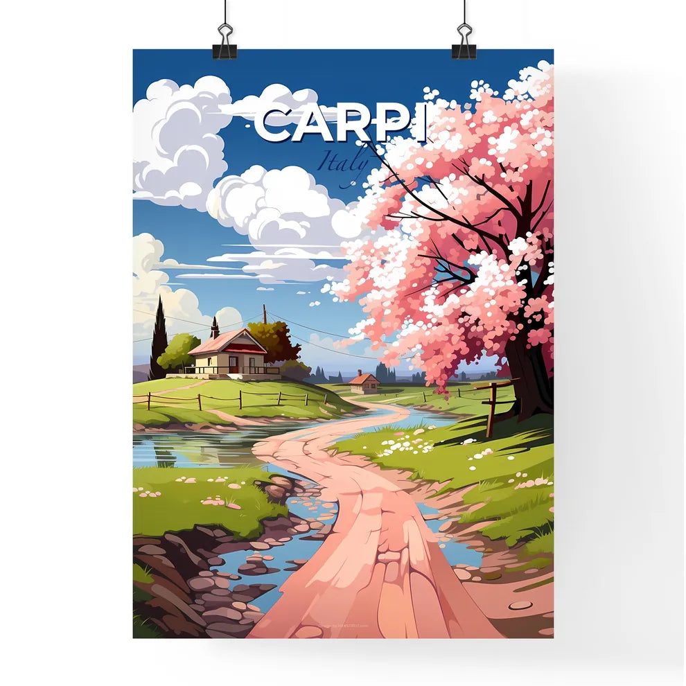 Carpi, Italy, A Poster of a pink tree next to a river Default Title