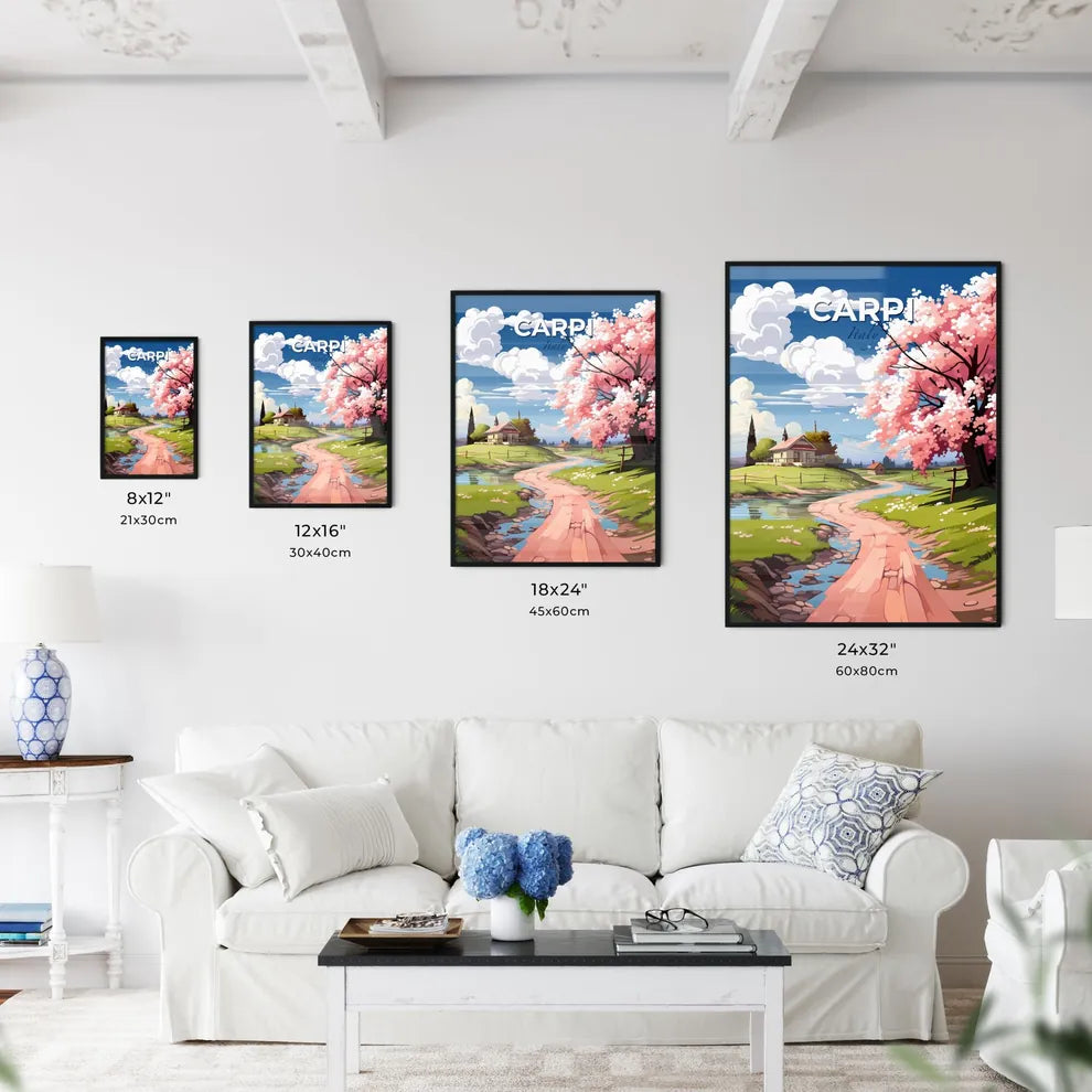 Carpi, Italy, A Poster of a pink tree next to a river Default Title