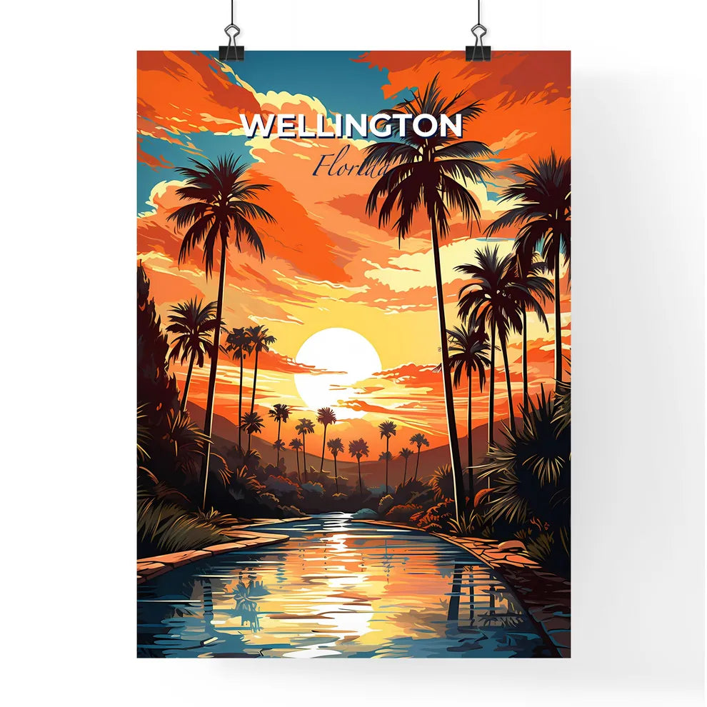 Wellington, Florida, A Poster of a sunset over a river with palm trees Default Title