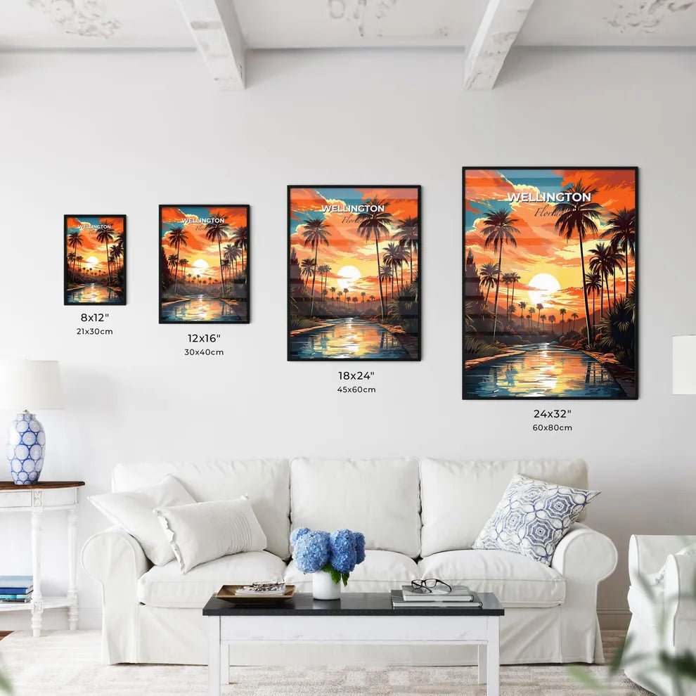 Wellington, Florida, A Poster of a sunset over a river with palm trees Default Title