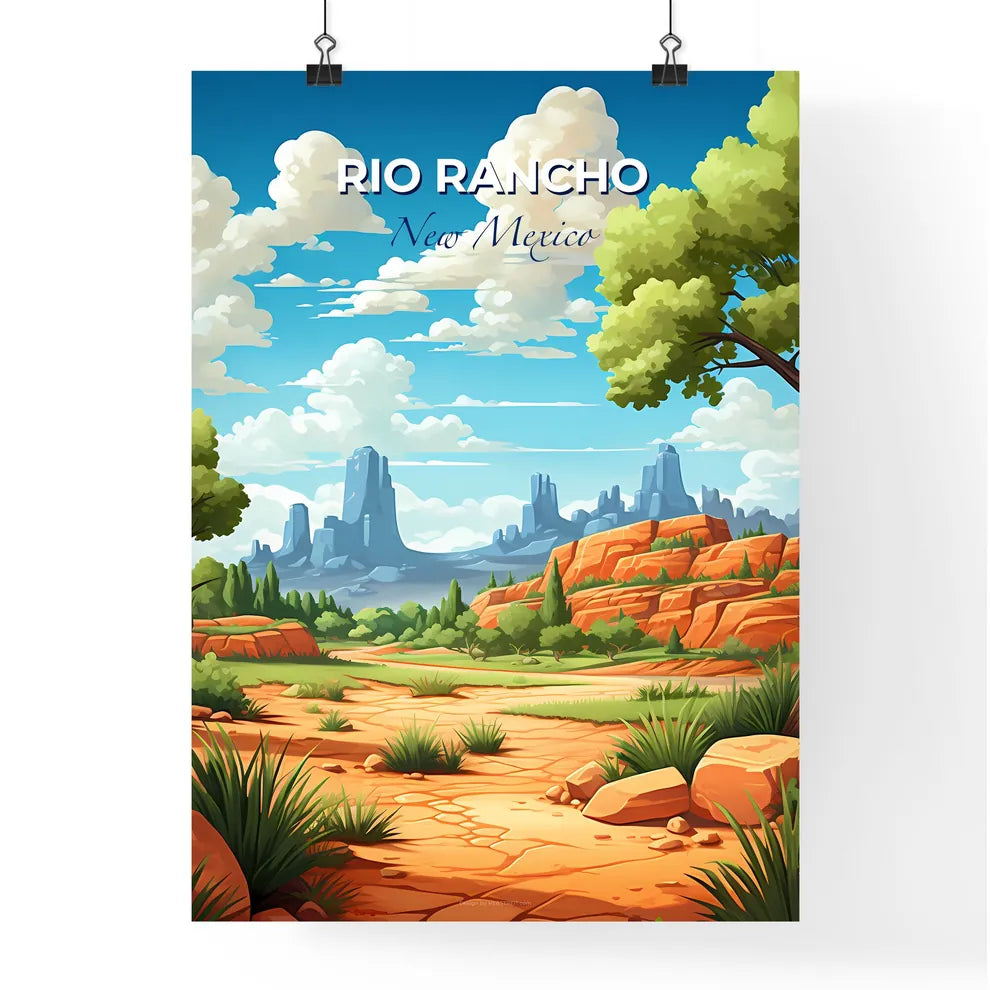 Rio Rancho, New Mexico, A Poster of a cartoon landscape with trees and rocks Default Title