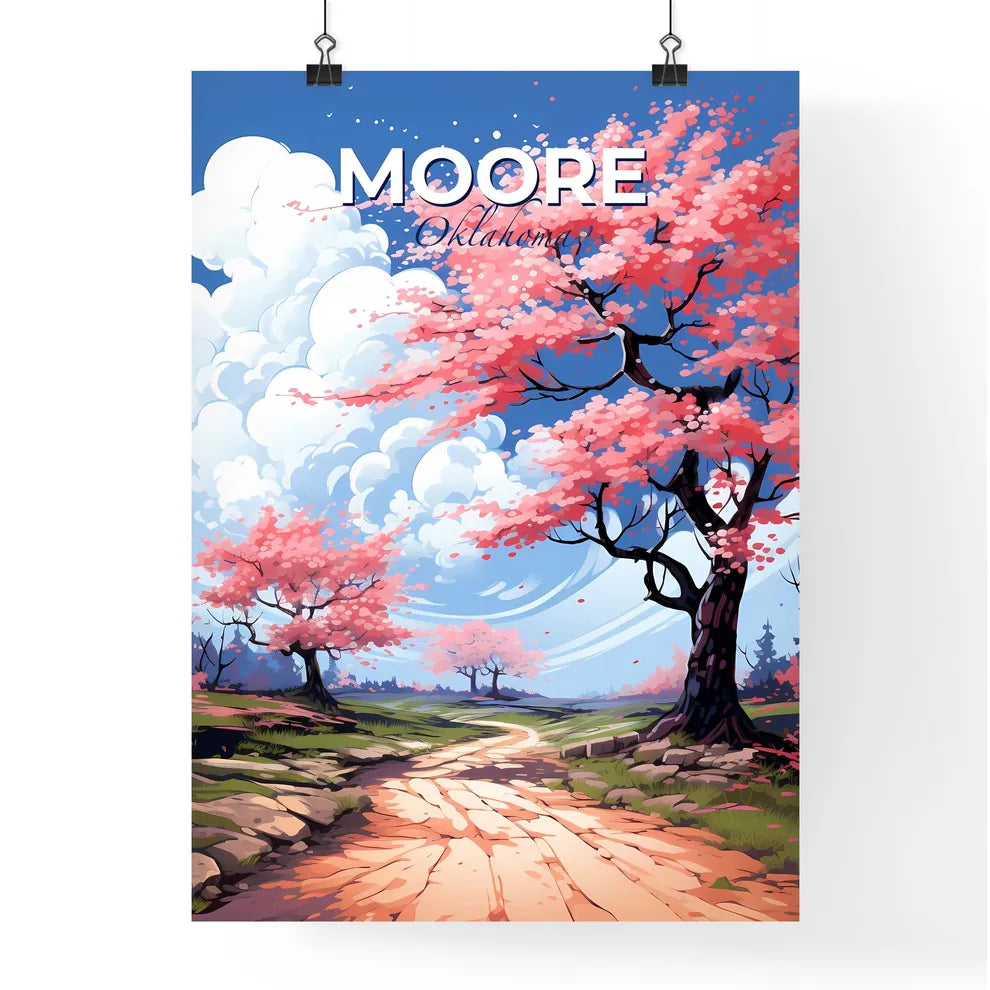 Moore, Oklahoma, A Poster of a road with pink trees and blue sky Default Title