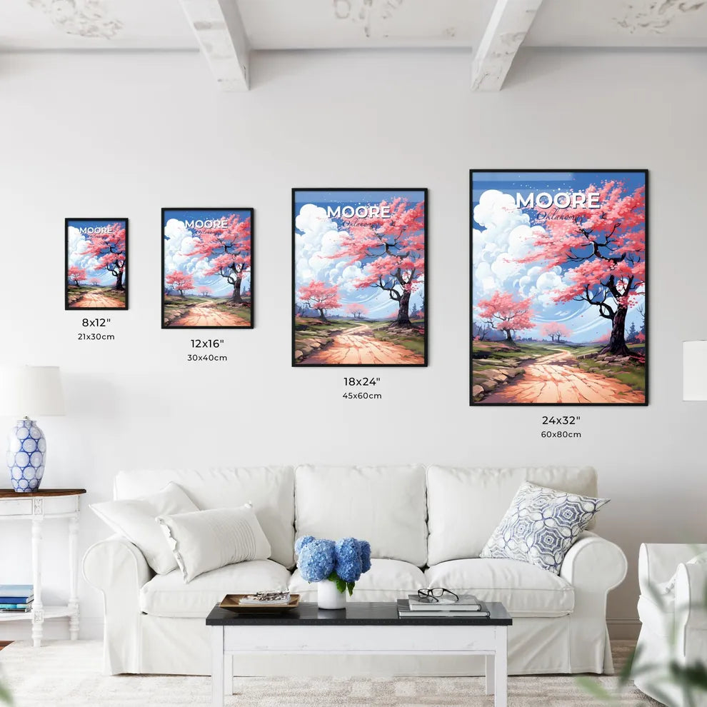 Moore, Oklahoma, A Poster of a road with pink trees and blue sky Default Title