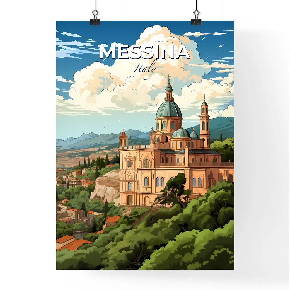 Messina, Italy, A Poster of a building with a dome on top and trees in front of a lake Default Title