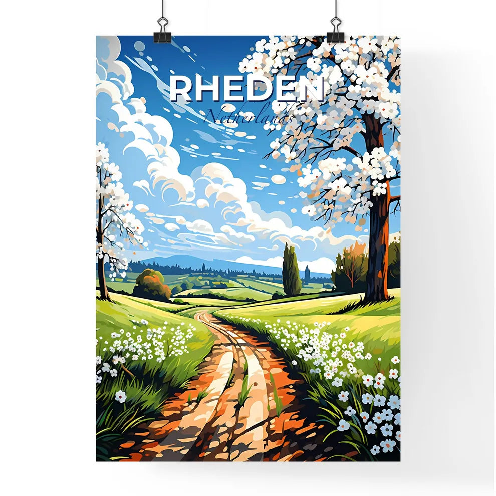 Rheden, Netherlands, A Poster of a dirt road through a field with flowers and trees Default Title