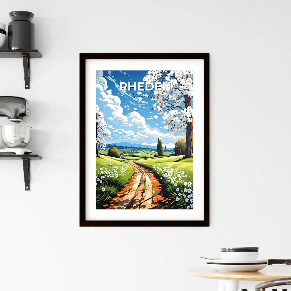 Rheden, Netherlands, A Poster of a dirt road through a field with flowers and trees Default Title