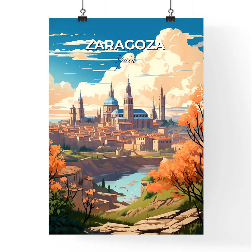 Zaragoza, Spain, A Poster of a city with towers and a river Default Title