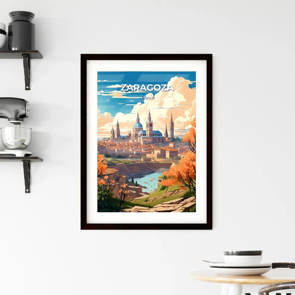 Zaragoza, Spain, A Poster of a city with towers and a river Default Title