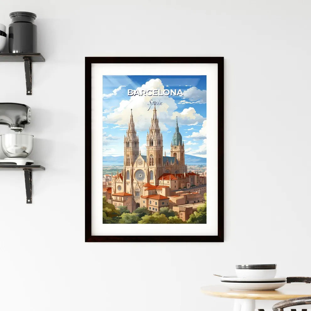 Barcelona, Spain, A Poster of a large building with towers and a city in the background Default Title