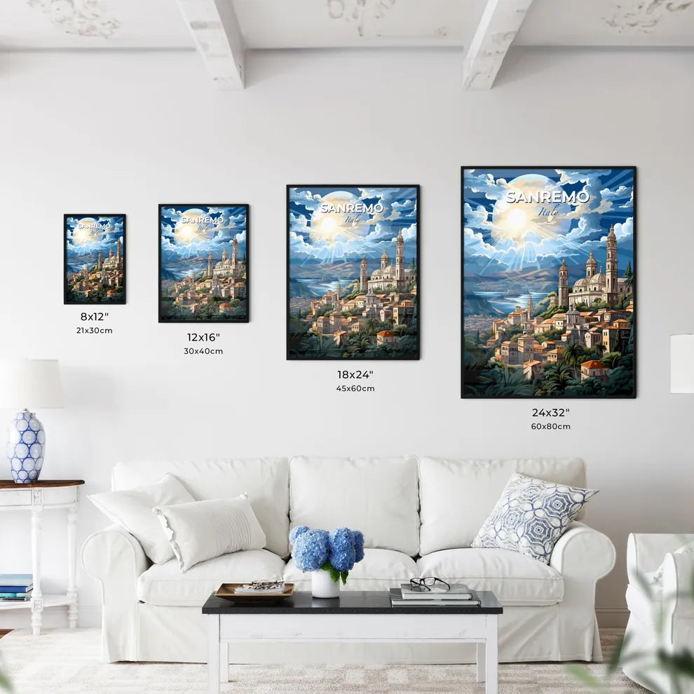 Sanremo, Italy, A Poster of a painting of a city with a river and a church Default Title