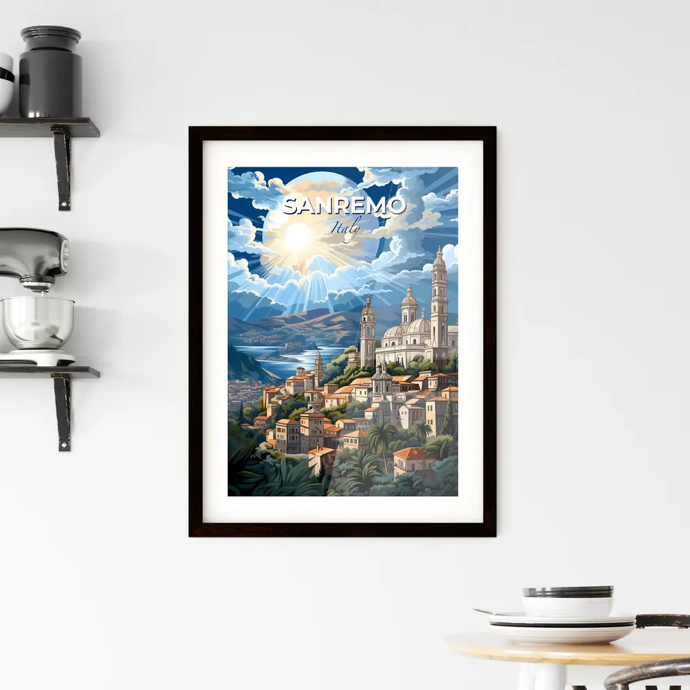 Sanremo, Italy, A Poster of a painting of a city with a river and a church Default Title