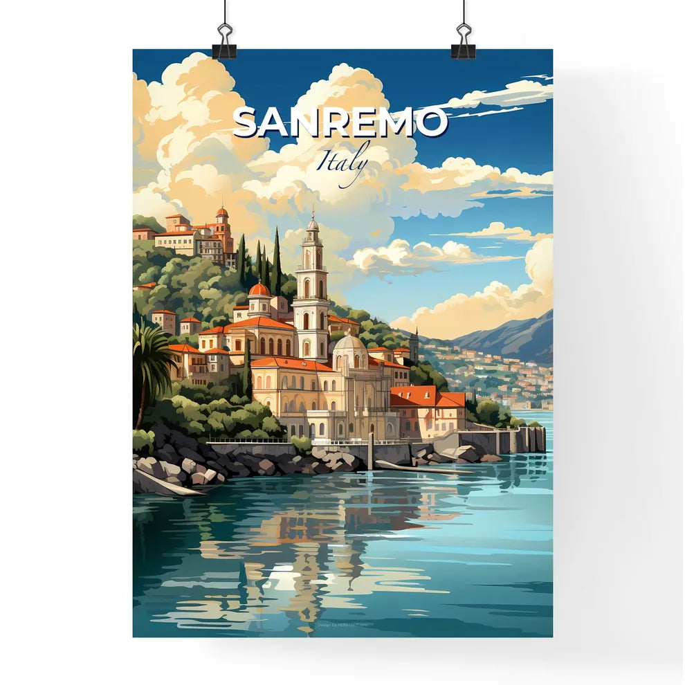 Sanremo, Italy, A Poster of a city on a hill next to a body of water Default Title