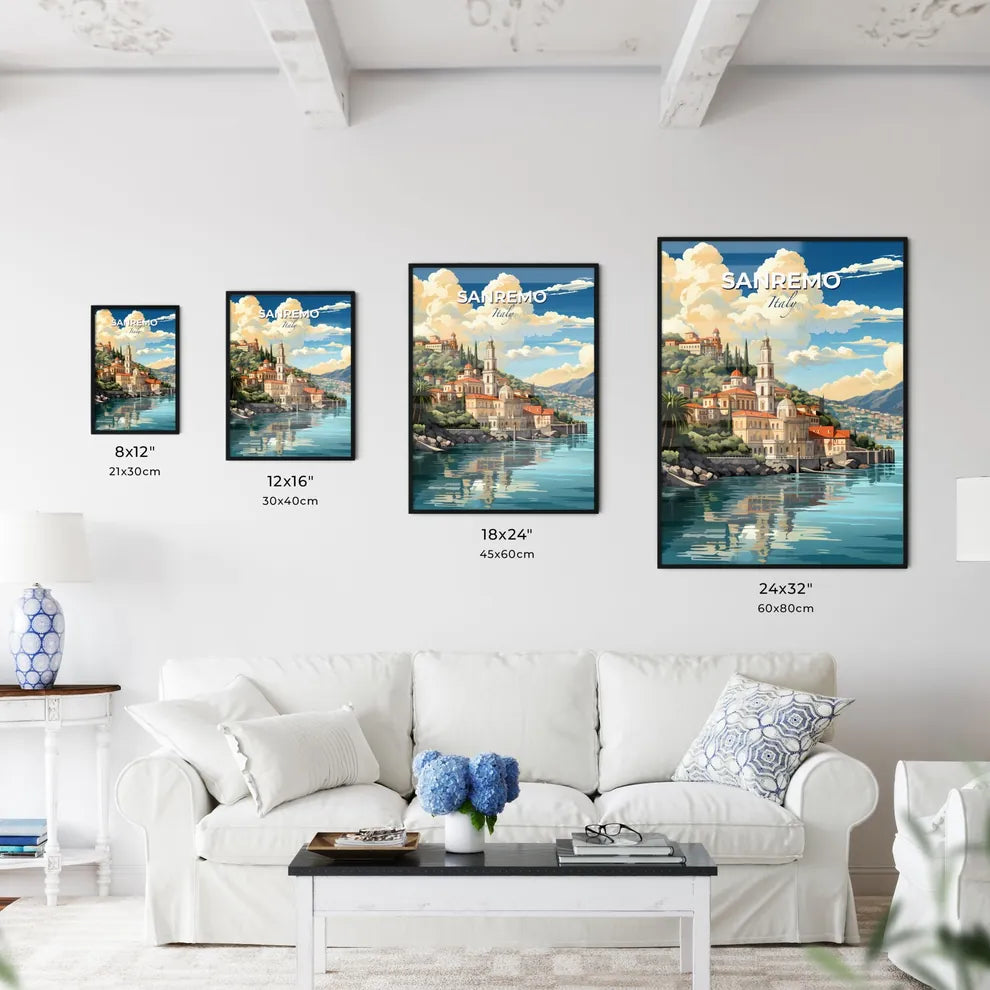 Sanremo, Italy, A Poster of a city on a hill next to a body of water Default Title