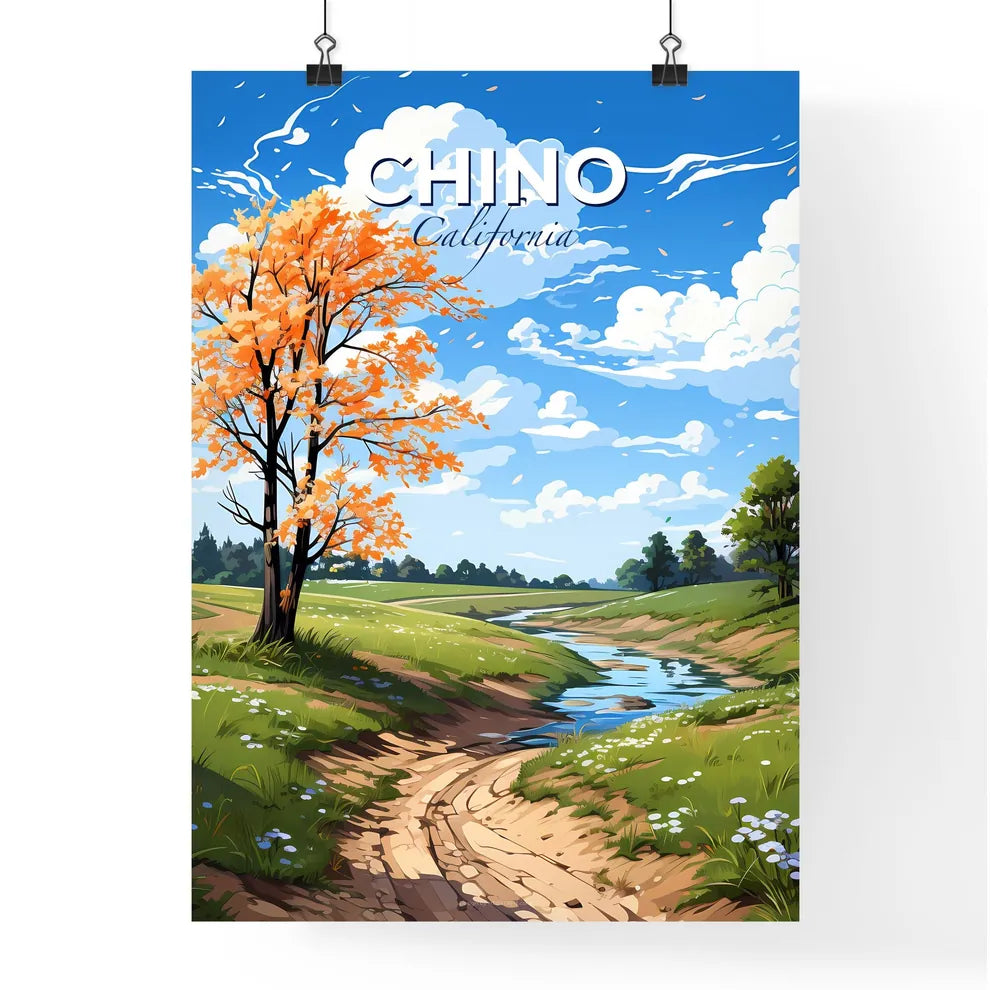 Chino, California, A Poster of a stream running through a grassy field Default Title