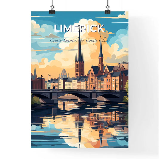 Limerick, County Limerick & County Clare, A Poster of a bridge over a river with buildings and trees Default Title