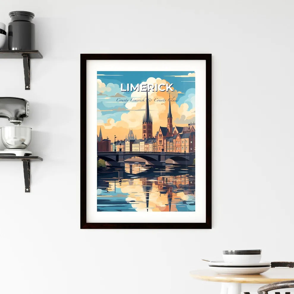 Limerick, County Limerick & County Clare, A Poster of a bridge over a river with buildings and trees Default Title