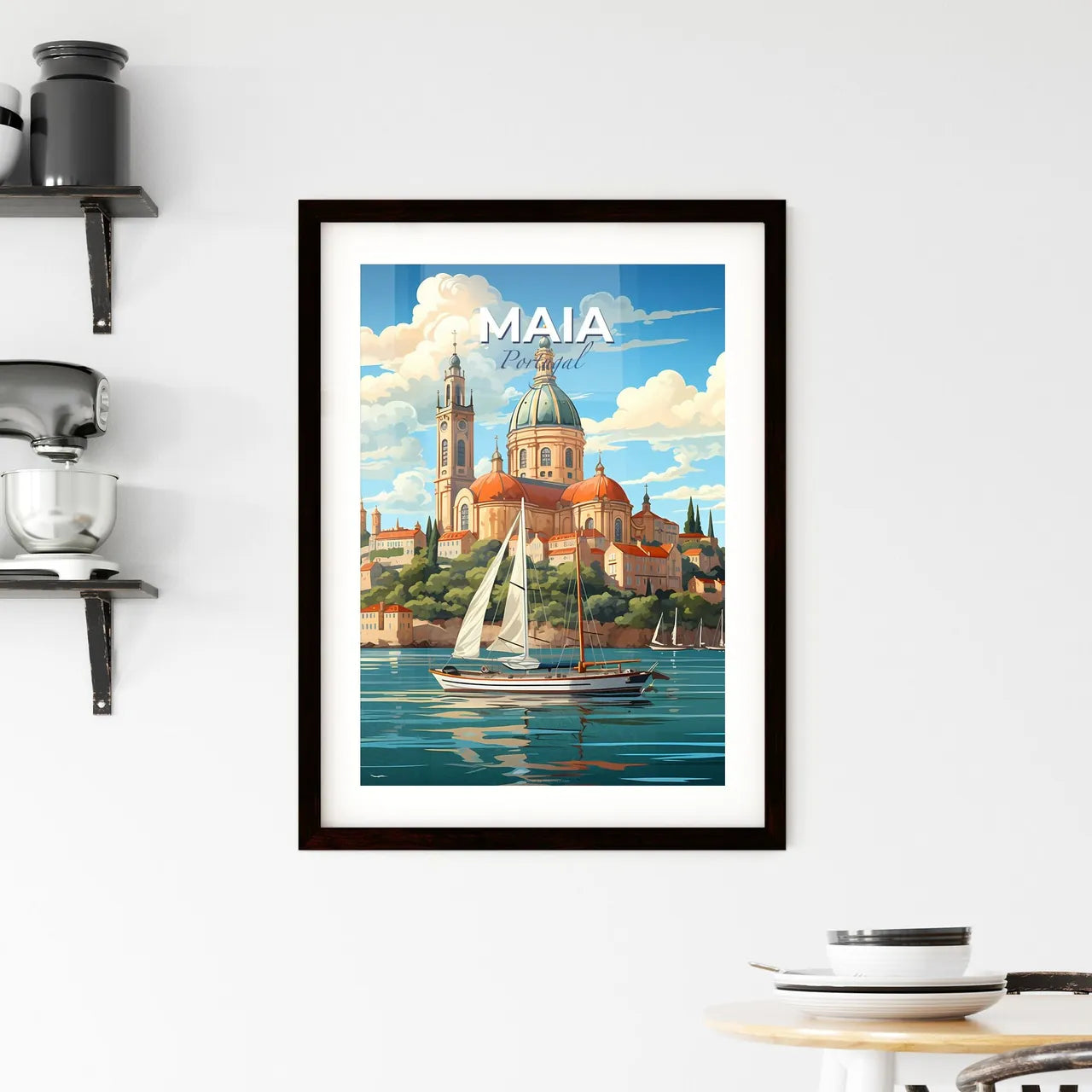 Maia, Portugal, A Poster of a sailboat on the water with a building in the background Default Title