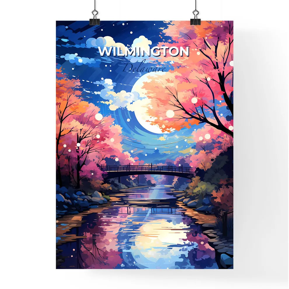 Wilmington, Delaware, A Poster of a bridge over a river with trees and a full moon Default Title