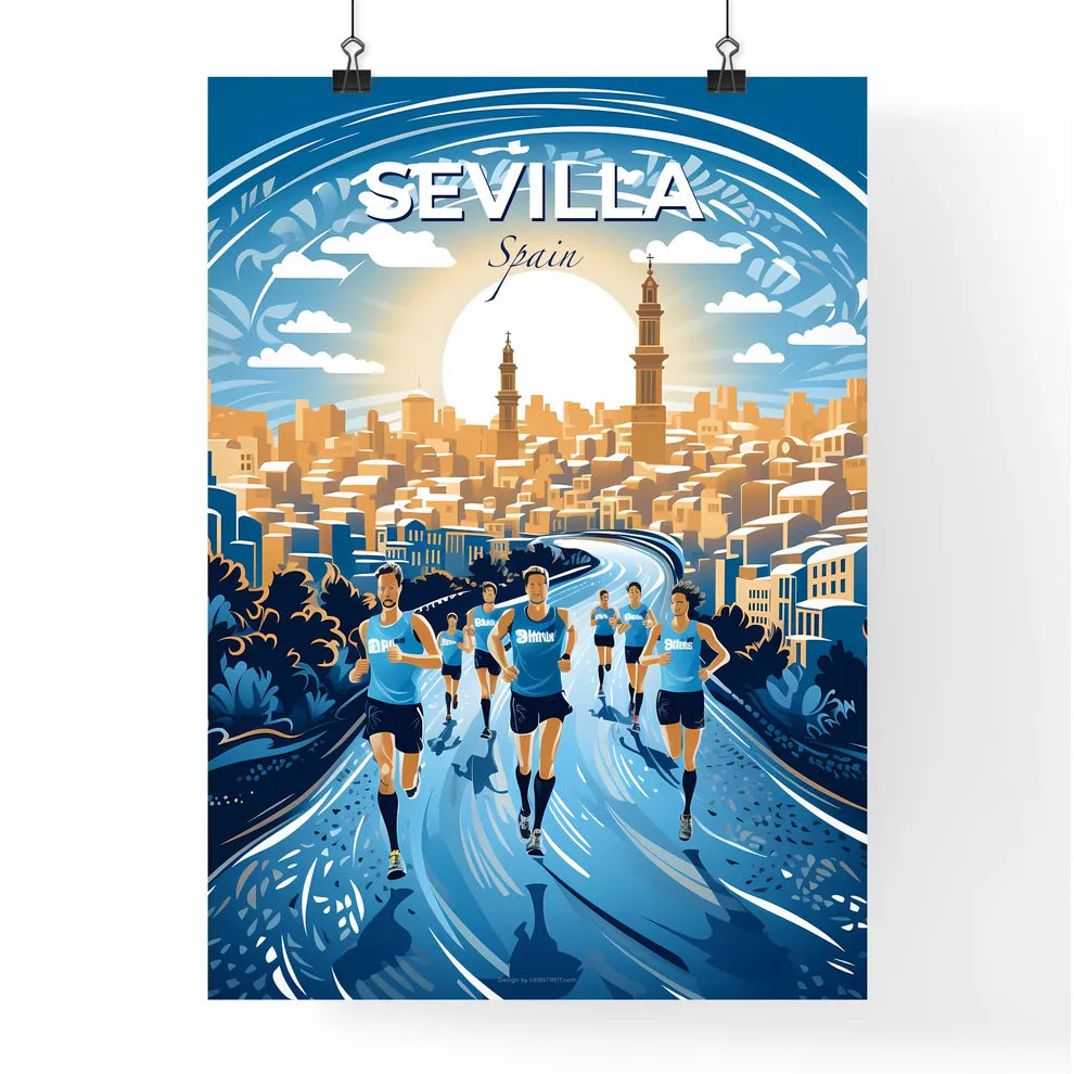 Sevilla, Spain, A Poster of a group of people running on a road in a city Default Title