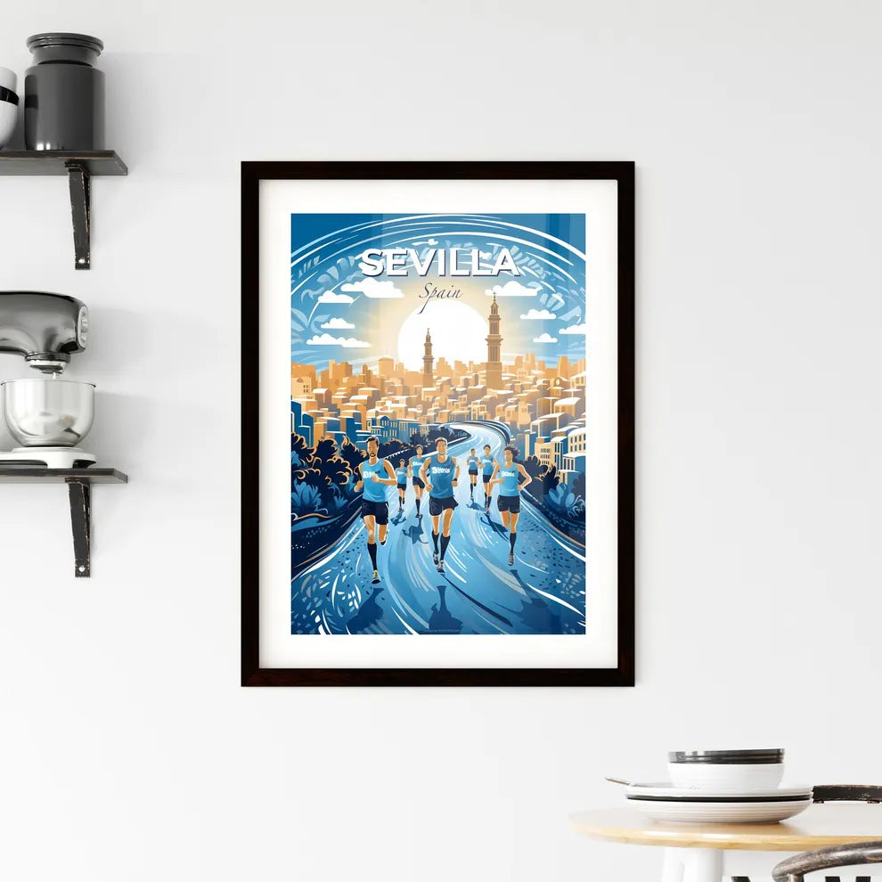 Sevilla, Spain, A Poster of a group of people running on a road in a city Default Title