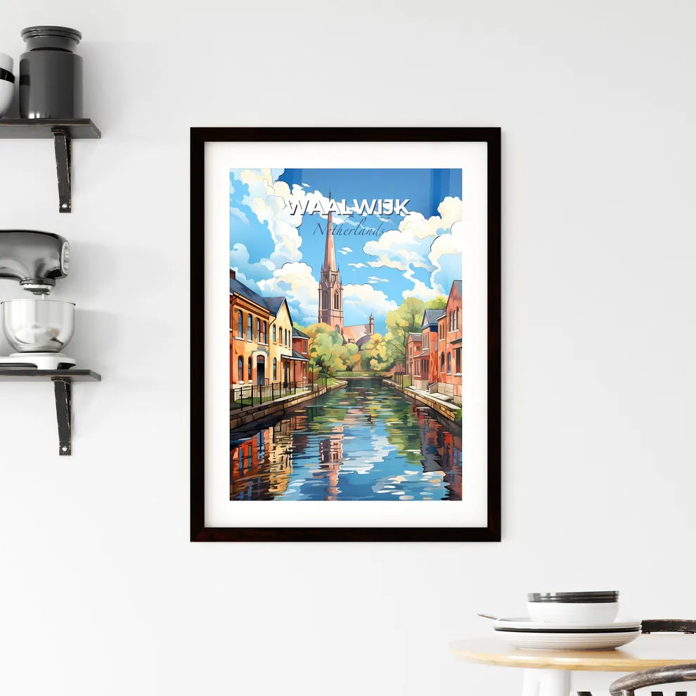Waalwijk, Netherlands, A Poster of a water canal with houses and a church in the background Default Title
